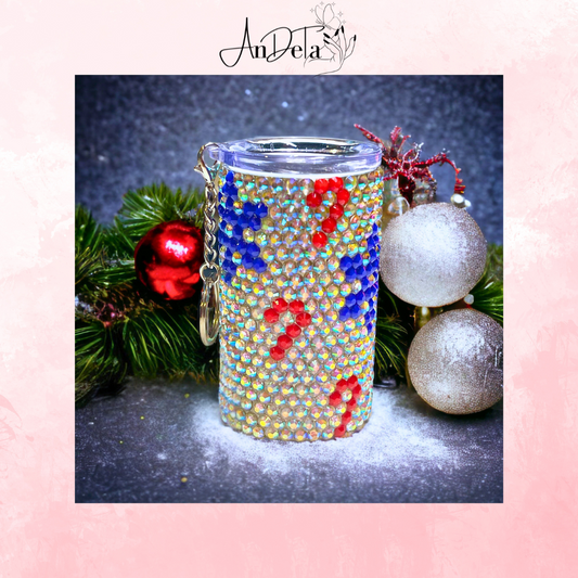 Vaso con llavero navideño de 3 oz con diamantes de imitación