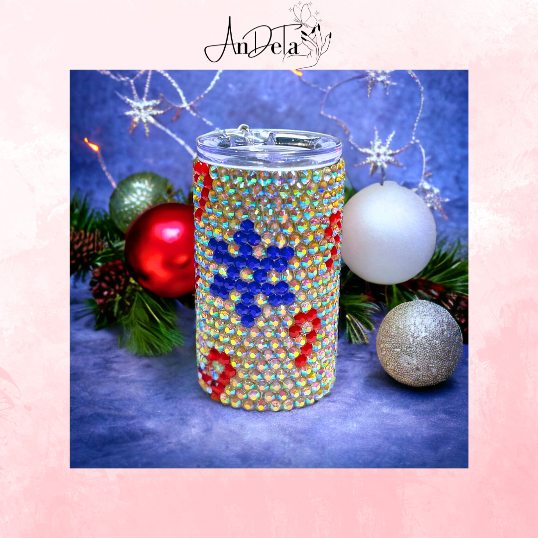 Vaso con llavero navideño de 3 oz con diamantes de imitación